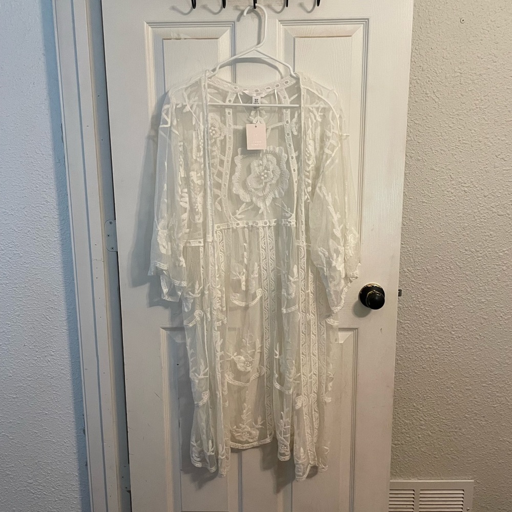 Women's LC Lauren Conrad Sheer Lace Duster: Ivory